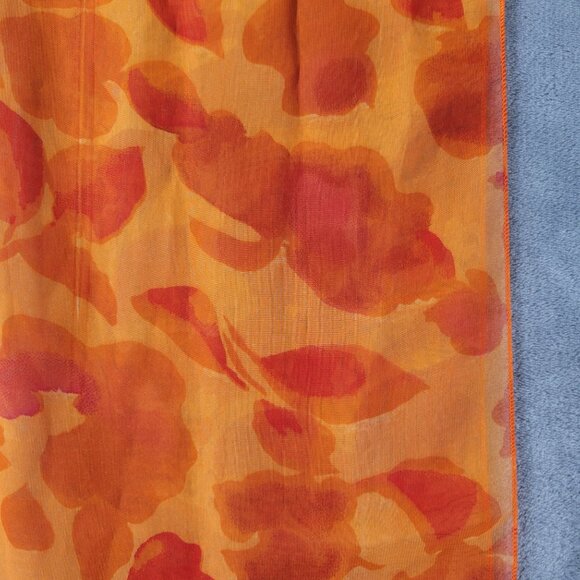 Womens Sheer Skirt Orange‎ Red Floral Chiffon Midi Coverup Boho Vacation Vibe - Picture 2 of 5